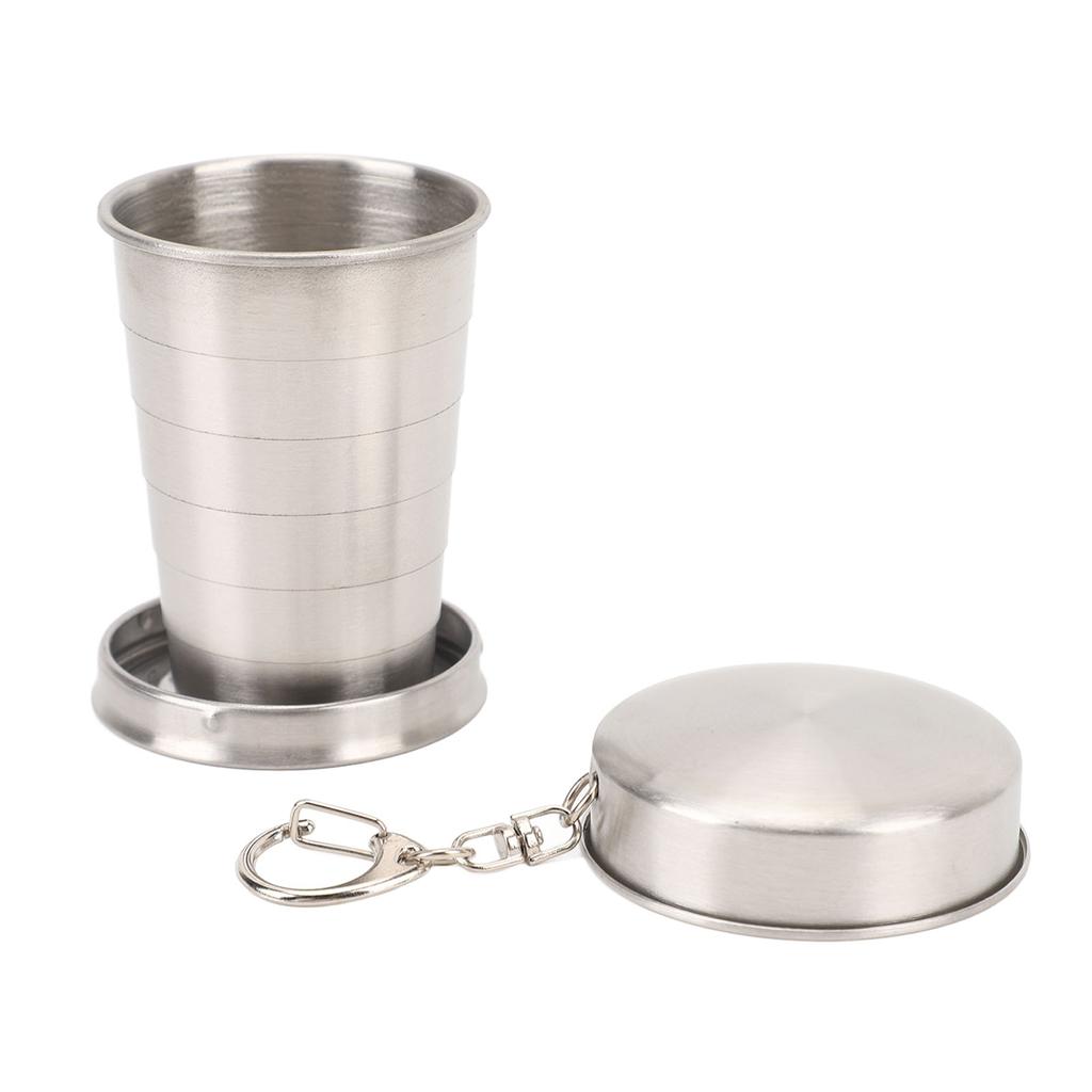 Stainless Steel Collapsible Cup Outdoor Travel Camping Portable Folding Cup with Keychain for Picnic