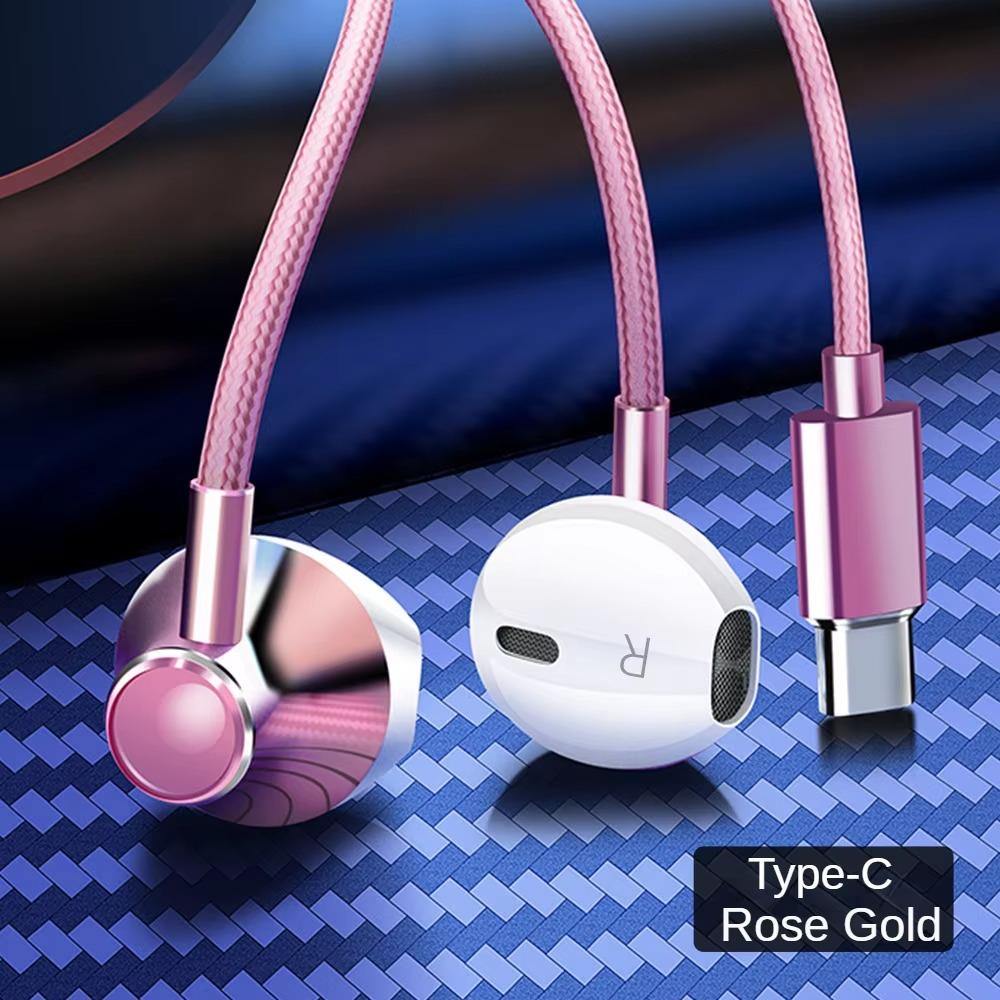 Heavy Bass Type C 3.5mm HIFI Stereo Wired Earphones In-ear Headphones with Mic Earbuds Noise Reduction Gamer Headset for Samsung