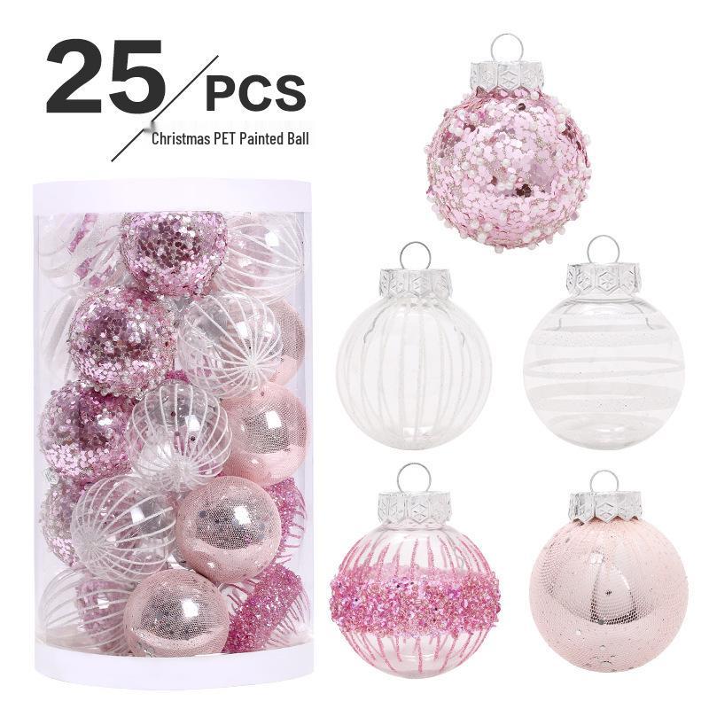 Pink Transparent Hollow Christmas Tree Ornament - PET Round Decorative Ball