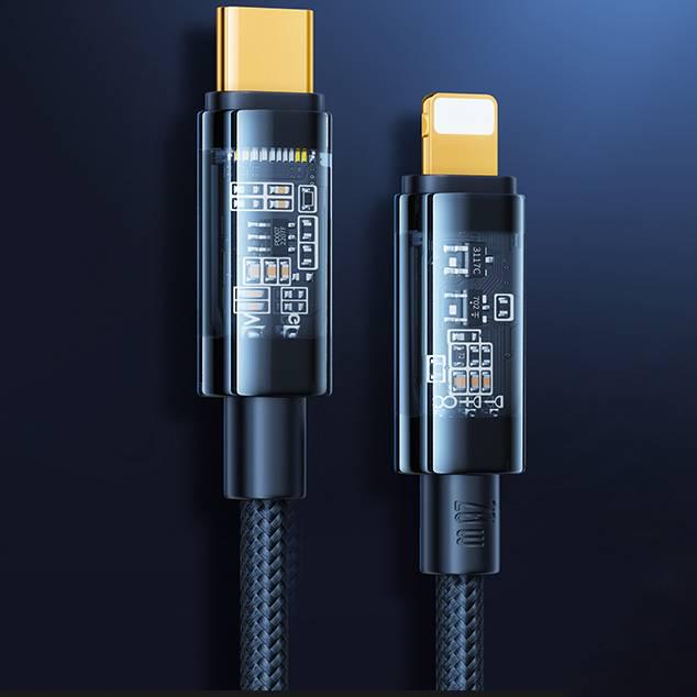 PISEN Кабель C to Lightning PD20W для быстрой зарядки, нейлоновая оплетка, прозрачный для Apple