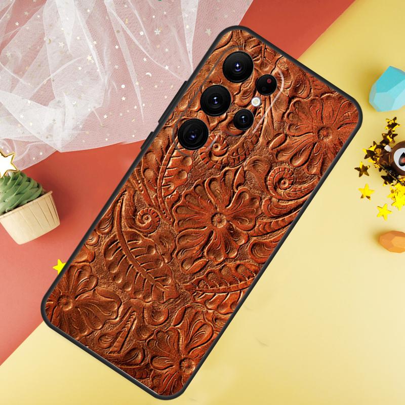 Коричневый Western чехол ручной работы с тиснением для Samsung Galaxy S25 Ultra S23 S21 S20 S22 S24 FE S9 S10 Plus Защитная крышка Coque