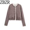 Za Autumn and Winter New Arrivals Women's Clothing Zr European and American Style Round Neck Slim Long-Sleeved Color-Blocked Knitted Jacket 2142198