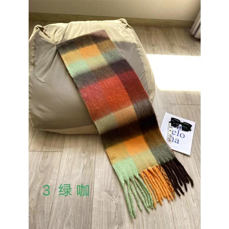 Plaid Scarf Women's Atmosphere Warm New Dry Rose Powder Autumn and Winter White Soft Fringed Shawl Scarf