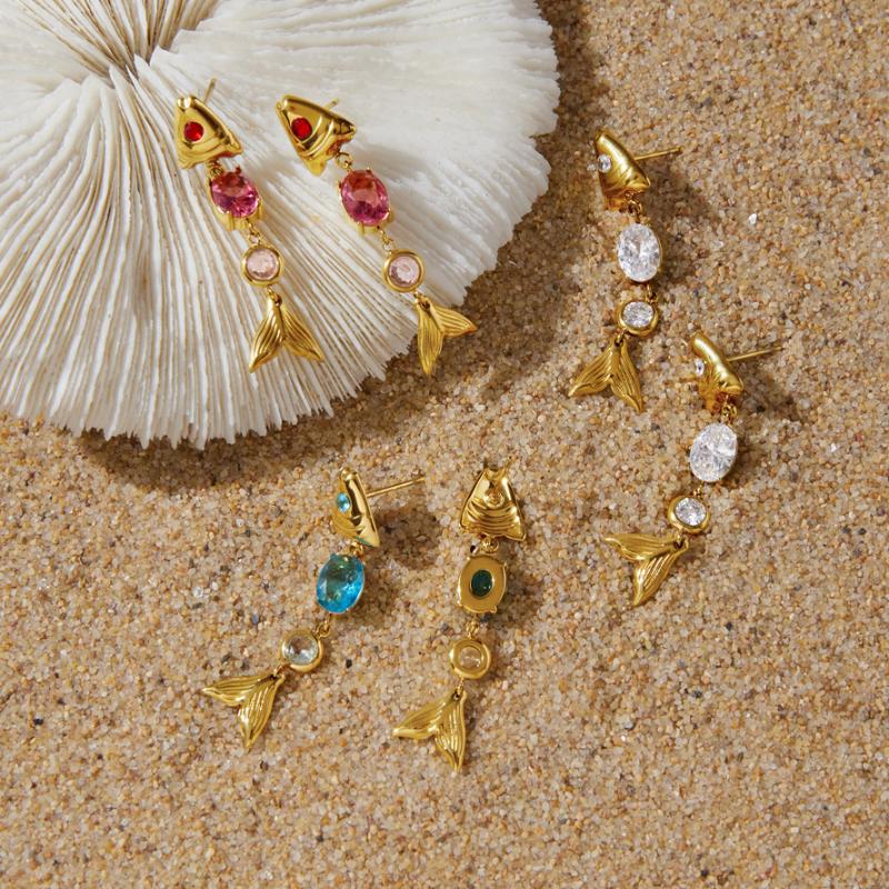 Elegant Gold Plated Zircon Fish Earrings Minimalist Drop Design For Women Stylish Accessory