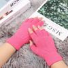 Женские и мужские перчатки конфетного цвета, сохраняющие тепло пальцев, толстые, теплые, короткие, вязаные, варежки с половиной пальцев