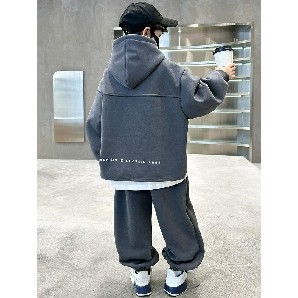 Детская одежда, Осенние костюмы для мальчиков, Осенние и зимние свитеры, Стильные и красивые, Двухкомпонентный детский спортивный костюм на флисе