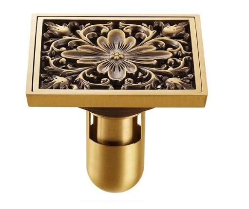 Antique Brass Bathroom Floor Drain Deodorization Shower Drain Square Shape