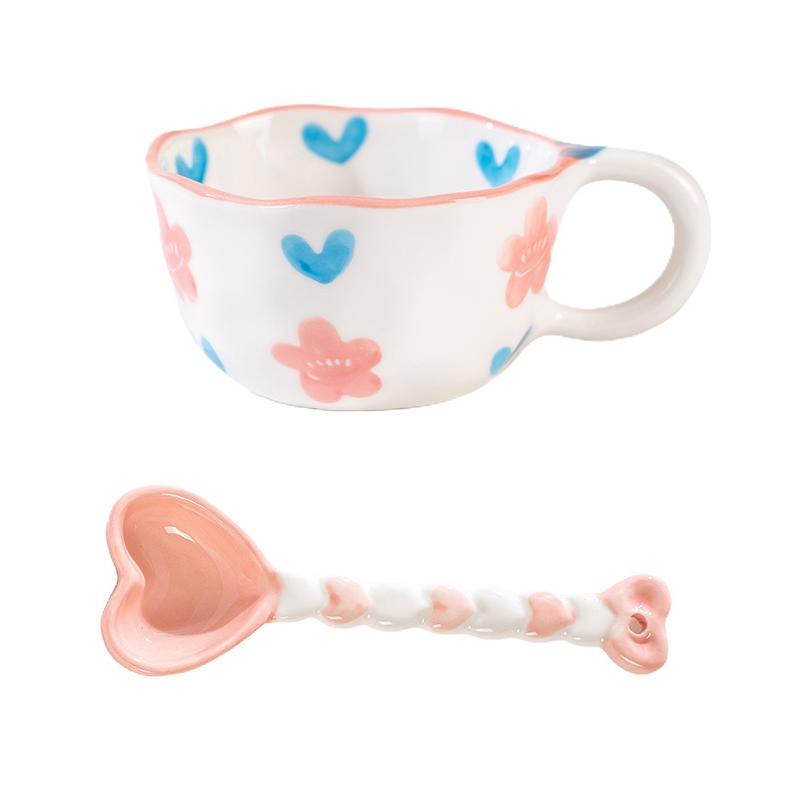 Творческая керамическая кружка в форме сердца и ложки, сжатые вручную, нестандартная чашка для кофе, молока, чая, овсянки, кружка для напитков, кухонная чашка