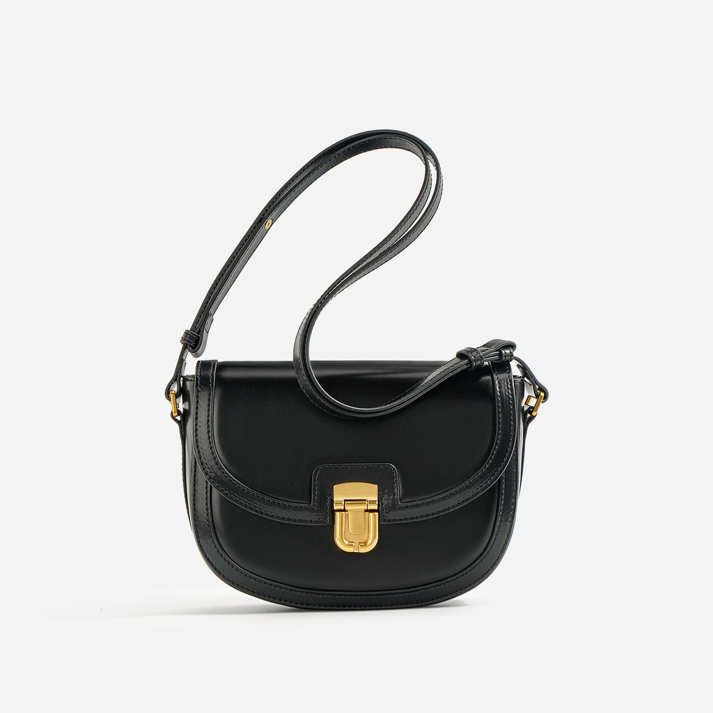 New versatile genuine leather high-end saddle bag, commuter crossbody bag, Korean drama style half-moon bag for women