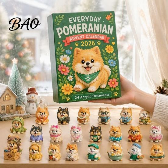 Acrylic Hanging Decorations Dog Advent Calendars 2026, Cute 24 Days Christmas Countdown Calendar Calendar, 2D Collectible Figures for Lovers,