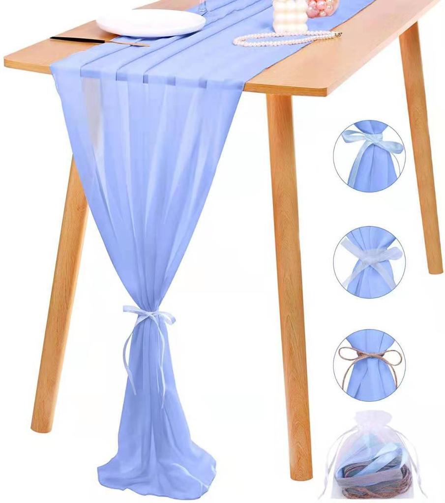 Simple Romantic Table Runner Luxury Soft Chiffon Fabric Wedding Runner Tablecloth Wedding Party Banquet Home Decor Sash Decoration