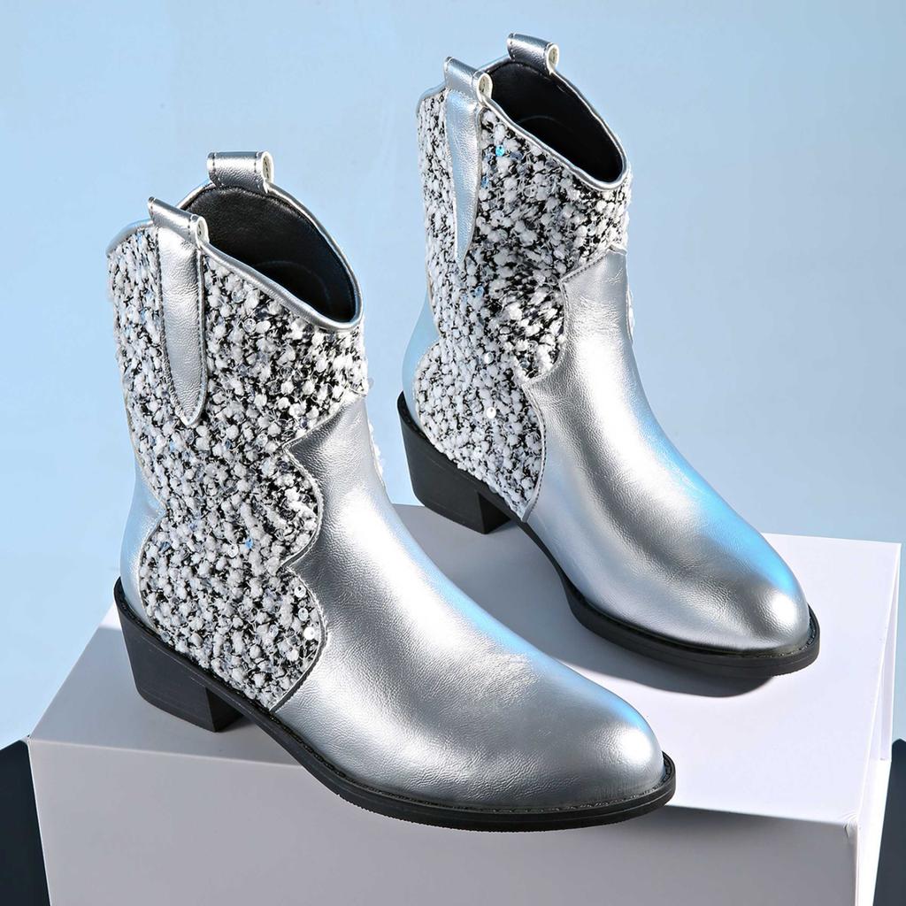 Glitter Ankle Women Boots Luxury High Heels Shoes Designer New Chunky Shoes Winter 2025 Trend Goth Chelsea Fad Party Botas Mujer