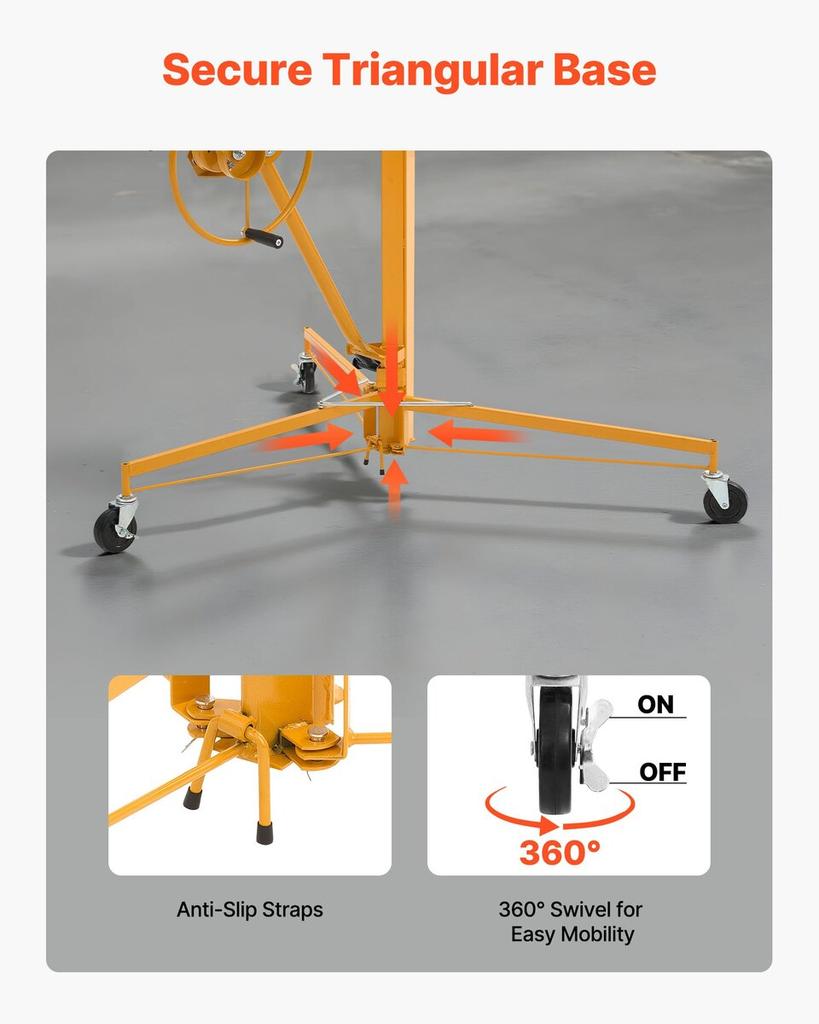 3353mm Drywall Lift, Heavy-Duty 68 kg Sheetrock Hoist with Adjustable Telescoping Arm, Lockable Wheels, Drywall Lifter Panel Jack Hoist Tools Ideal