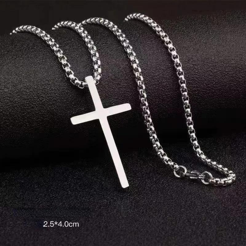 Stainless Steel Cross Pendant Necklace for Men Women Minimalist Jewelry Male Female Necklaces Silver Sweater Chain