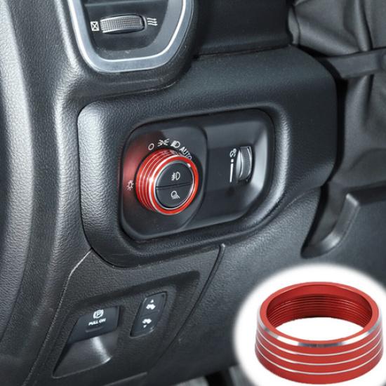 For Dodge Ram 1500 -2025 Red Aluminum Headlight Switch Knob Cover Trim Ring
