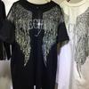 Katta o'lchamdagi Rhinestone Farishta Qanotlari Harley Futbolka Ayollar Erkaklar uchun Hip Hop Streetwear Keng Qisqa Yengli Futbolka