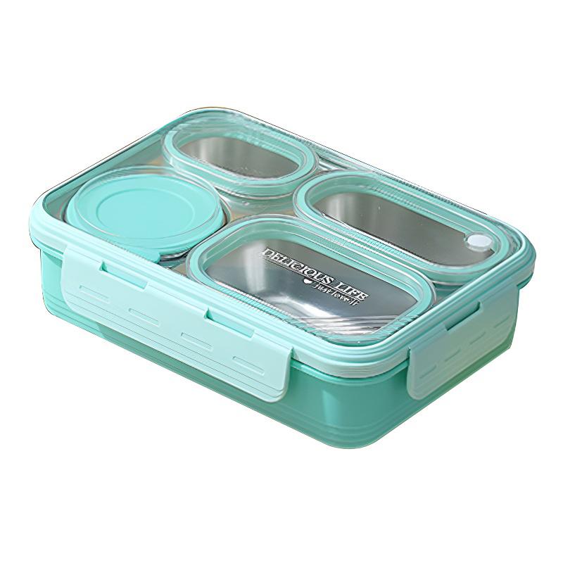 Lunch Box Containers Stainless Steel Bento Box For Adults With 4-Compartment Snack Tray, Leak-Proof Soup Bowl, Dishwasher Safe