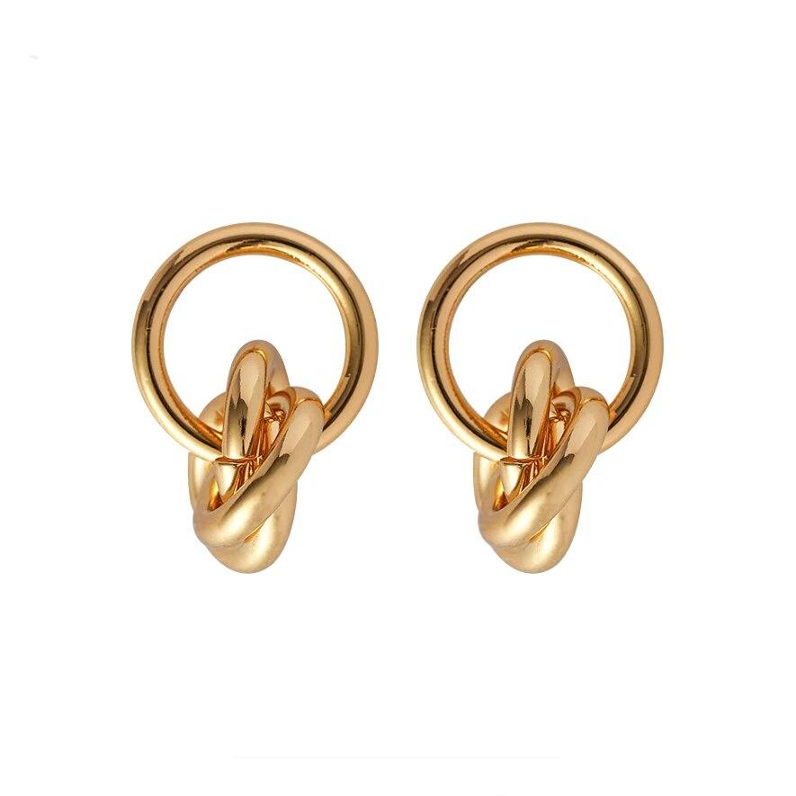 Новые модные массивные металлические геометрические серьги-подвески для женщин, крутые серьги золотого цвета в стиле панк, круглые витые висячие украшения для ушей