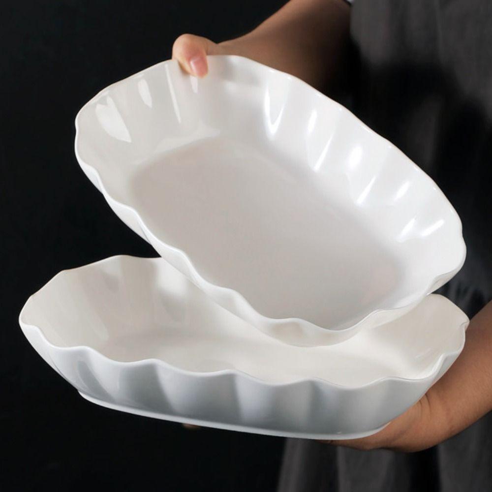 Heat-resistant Ruffled Edge Serving Plate Rectangular Meal Plate Artistic Steamed Fish Plate  Soup