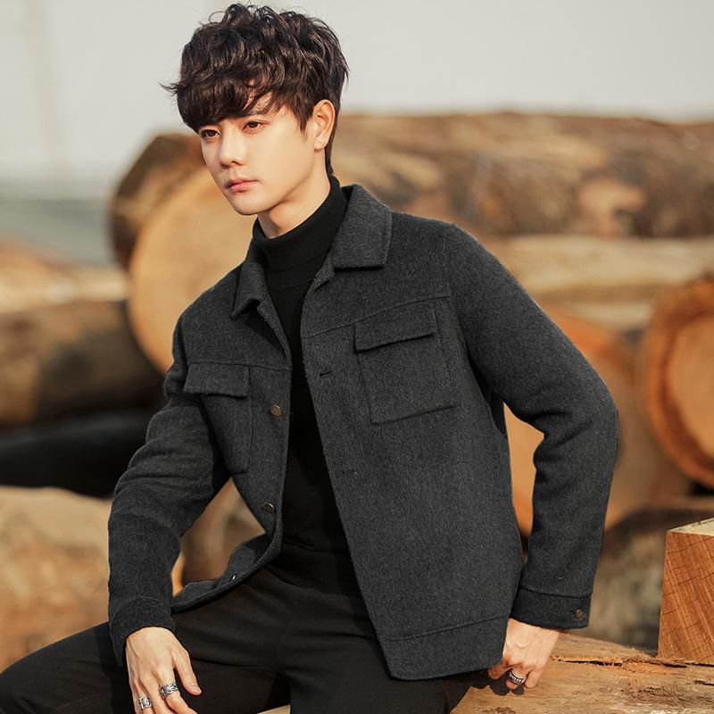 Мужская шерстяная куртка, куртка осень-зима, корейская версия, облегающая, модная, двухсторонняя, шерстяная, мужская, повседневная, короткая