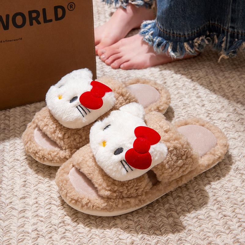 Осень и зима милые мультяшные плюшевые теплые домашние комнатные хлопковые тапочки женские однословные нескользящие пушистые тапочки женские зимние
