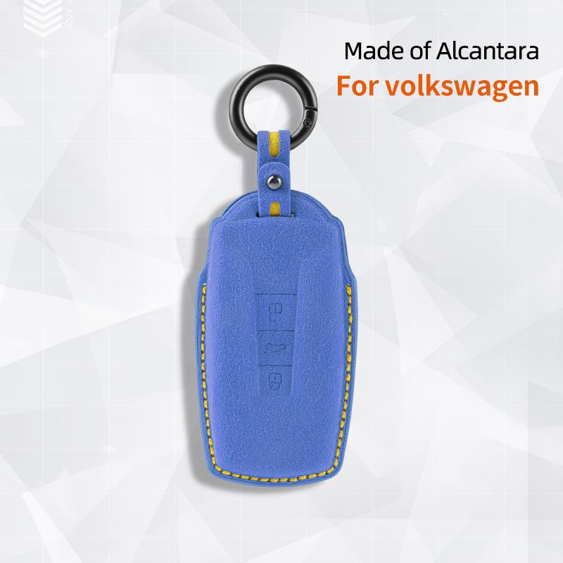 Styling Mouldings High-quality Car key protection shell suede for For VW Volkswagen Touareg 3 Button 2018 - 2021 auto key case c