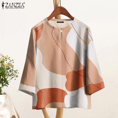 Женская повседневная блузка свободного кроя с геометрическим принтом и рукавом 3/4