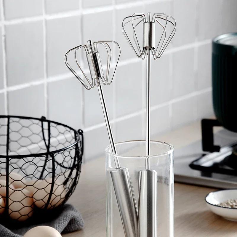 Semi-automatic Egg Beater 304 Stainless Steel Egg Whisk Manual Hand Mixer Self Turning Egg Stirrer Kitchen Accessories Egg Tools