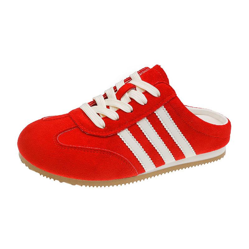 Женские повседневные туфли для скейтбординга в полоску с низким верхом, на шнуровке, без застежек, летние тапочки Baotou Half