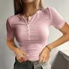 Women Short Sleeve Soild Sexy Cute Tee Fitted Shirts Tight Basic Tee Tops
