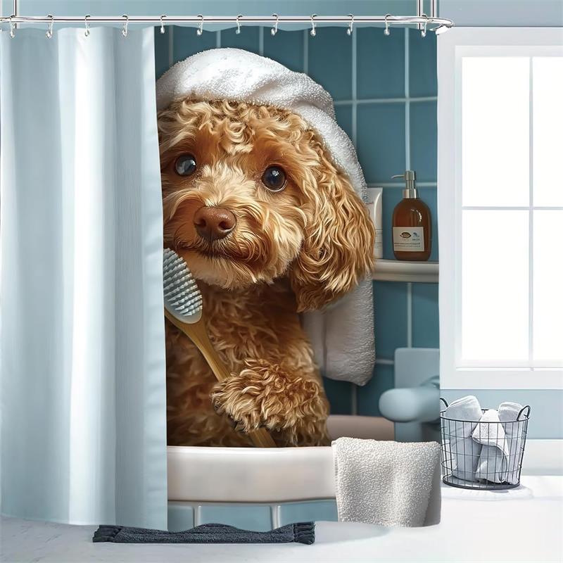 Funny Cat Riding Dinosaur Shower Curtain Cute Animal Surfboard Sea Waves Japanese Landscape Kids Bath Curtains Bathroom Decor