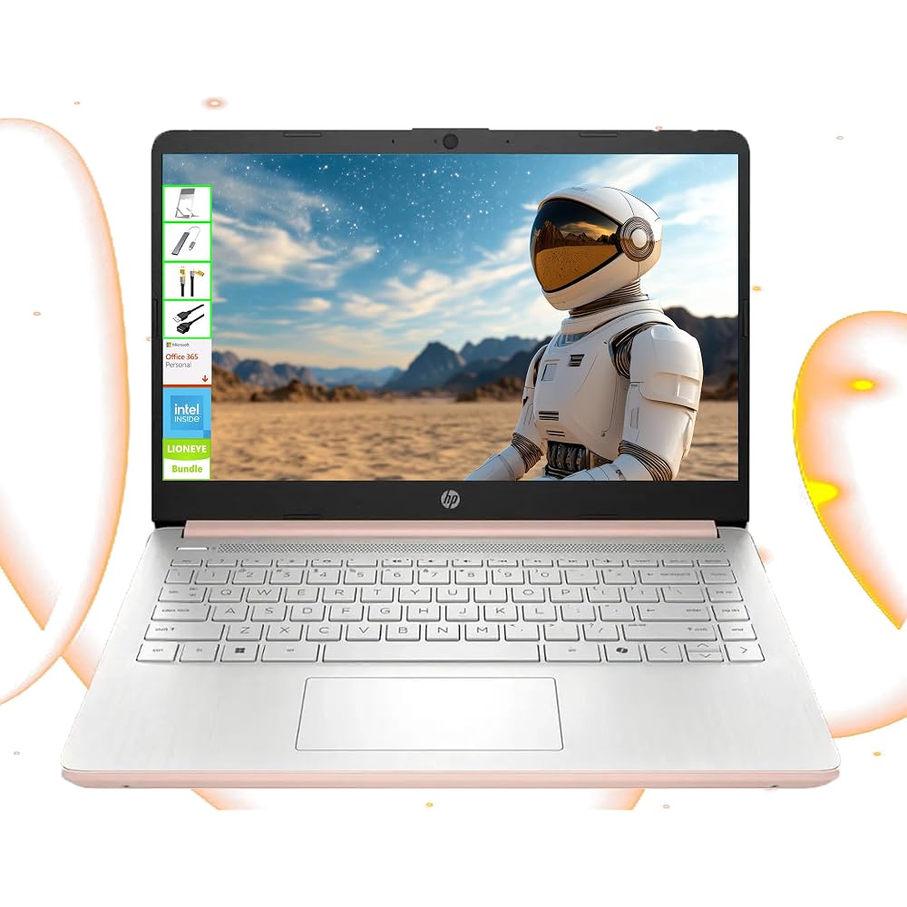 HP Laptop with Microsoft Office and 1TB Cloud Storage (1-Year Warranty) | 14-inch HD Computer | 4GB RAM | 128GB UFS & 128GB Portable SSD | Intel 4-Cor