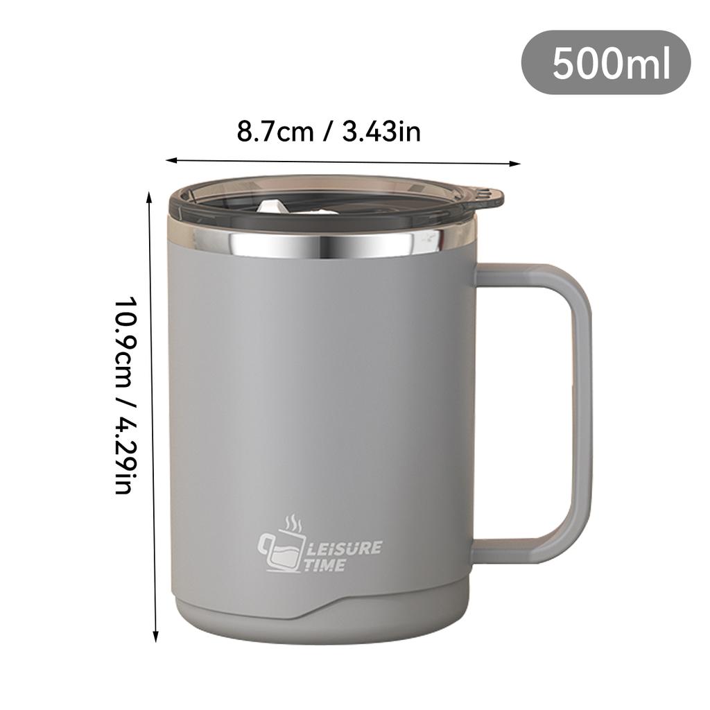 500ml 304 Stainless Steel Milk Coffee Cup Mug Double-Layer Insulated Drinking Cup With Handle Reusable Sealed Water Cup