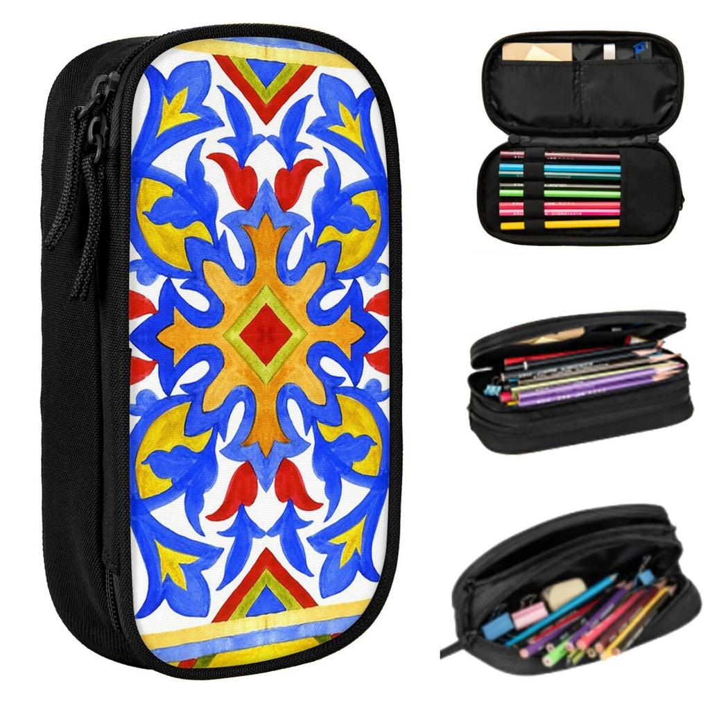 Portuguese Azulejo Tiles Pencil Case for Students Gifts Pen Box Pencil Bag Stationery Supplies Pen Holder Bag