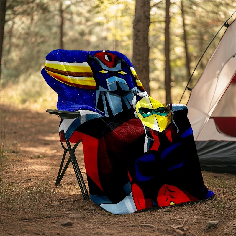1pc UFO Robot Grendizer4 Theme Blanket - Digital Print, Polyester, Cozy for All Seasons, Perfect for Outdoor, Camping, and Travel