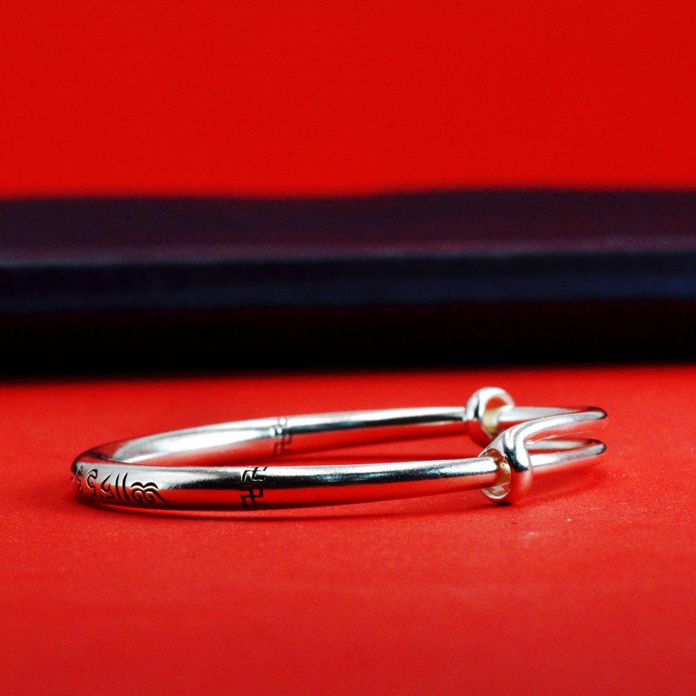 Zuyin S999 Retro Ethnic Style Scripture Children's Push Pull Bracelet with Pure Silver Baby Full Month Birthday Gift