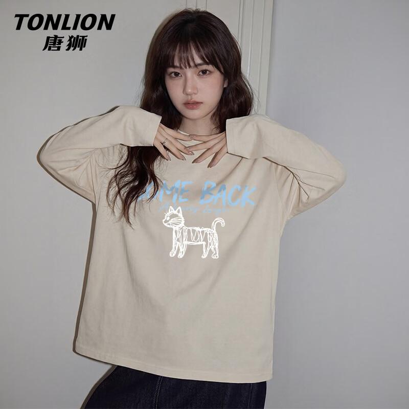 Женская хлопковая футболка с длинным рукавом и графическим принтом кошки TonLion