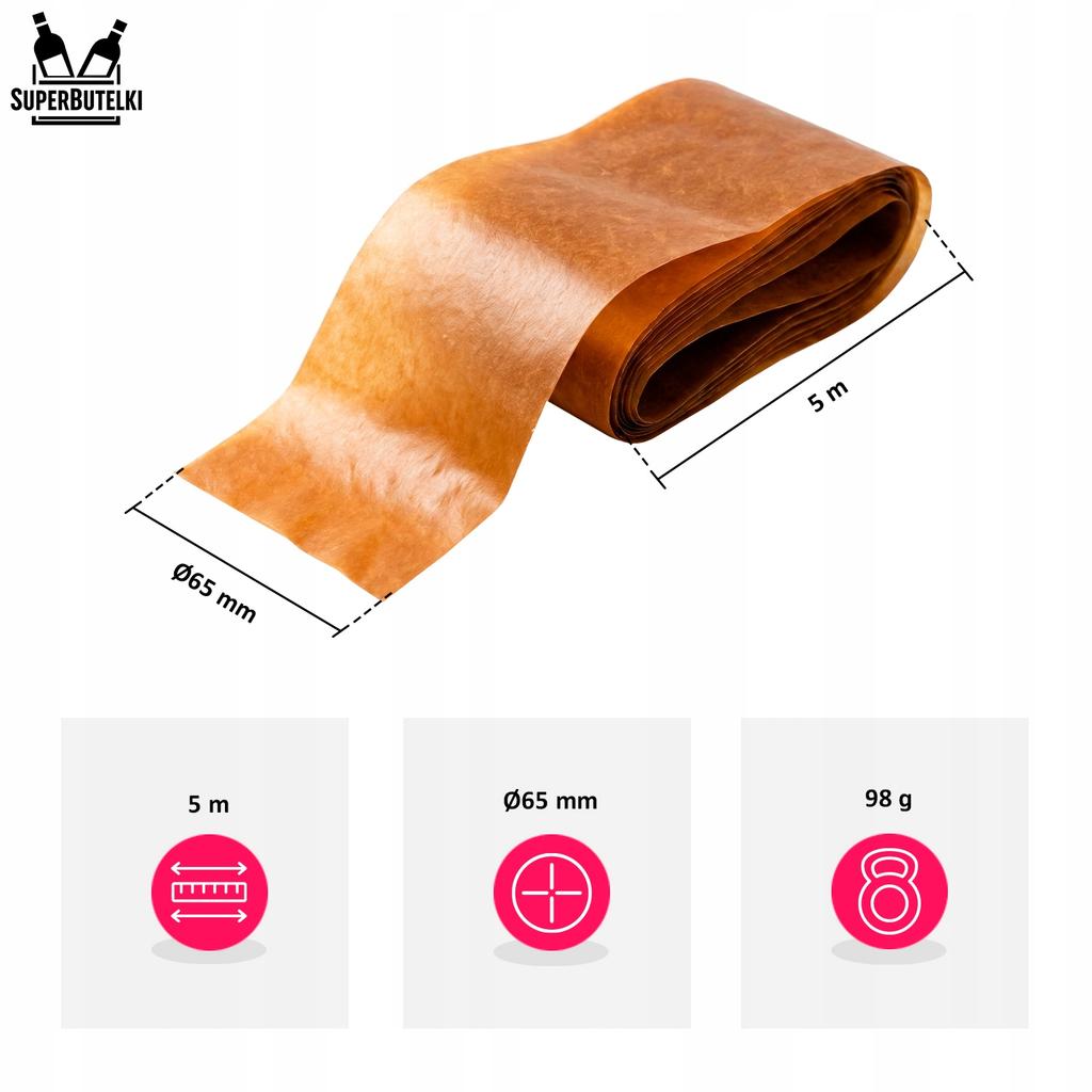 Natural protein casing - caramel, diameter 65 mm - 5 m for smoking and steaming