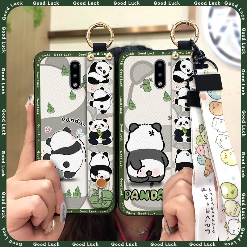 Cartoon Fashion Design Phone Case For Nokia 2.3 Wrist Strap Panda Back Cover Waterproof Anti-knock Lanyard Wristband