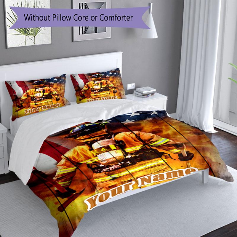 3PC Custom Name Firefighter's Valor Bedding Set Duvet Cover Closure Includes 1 Duvet Cover & 2 Pillowcases for Bedroom