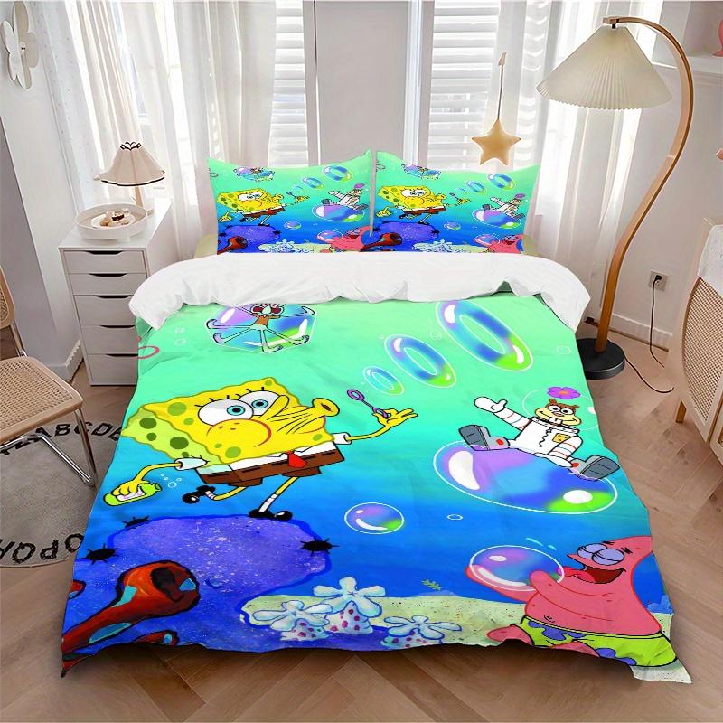 3pcs SpongeBob and Friends Printed Bedding Set, Soft and Comfortable Quilt Cover for Bedroom, Guest Room (1 Duvet Cover + 2 Pillowcases, Pil