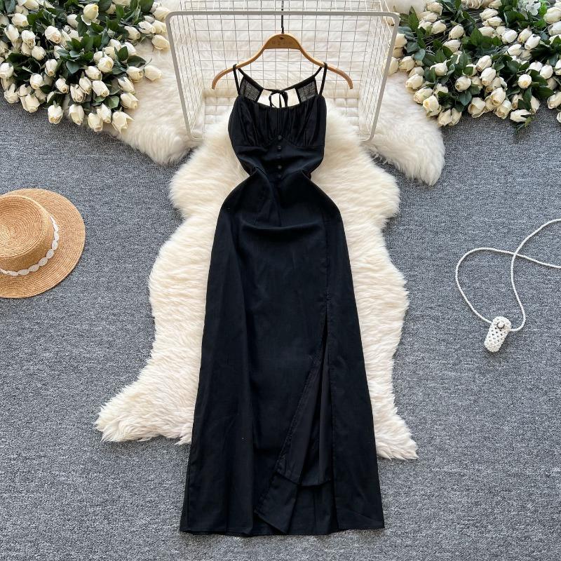 Платье-халтер с открытой спиной и открытым воротом для женщин. Платье для отпуска с зауженной талией, утягивающее и с разрезом.