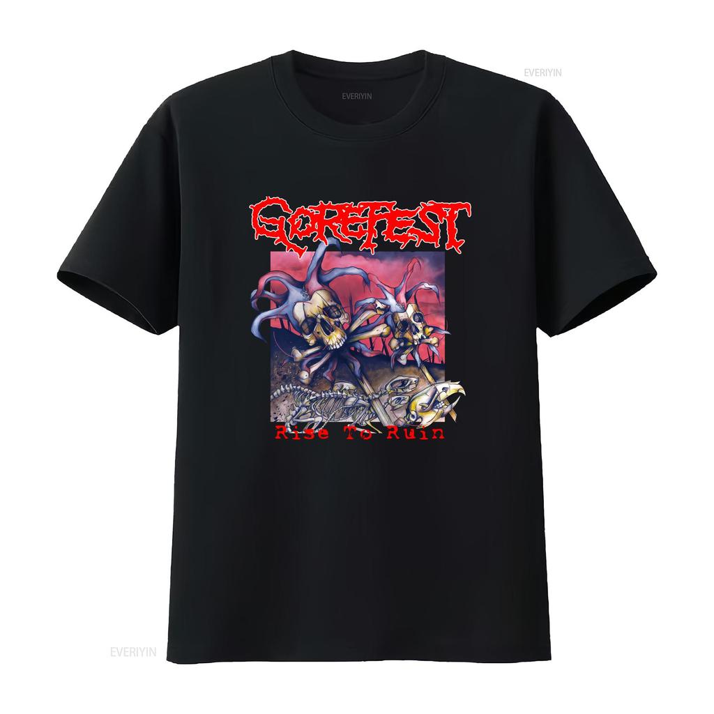 Gorefest Группа Для Фанатов Черная Футболка Хлопок Все Размеры Rise To Ruin Принт Черепа Рок Стиль винтаж Стиранная мужская Универсальная