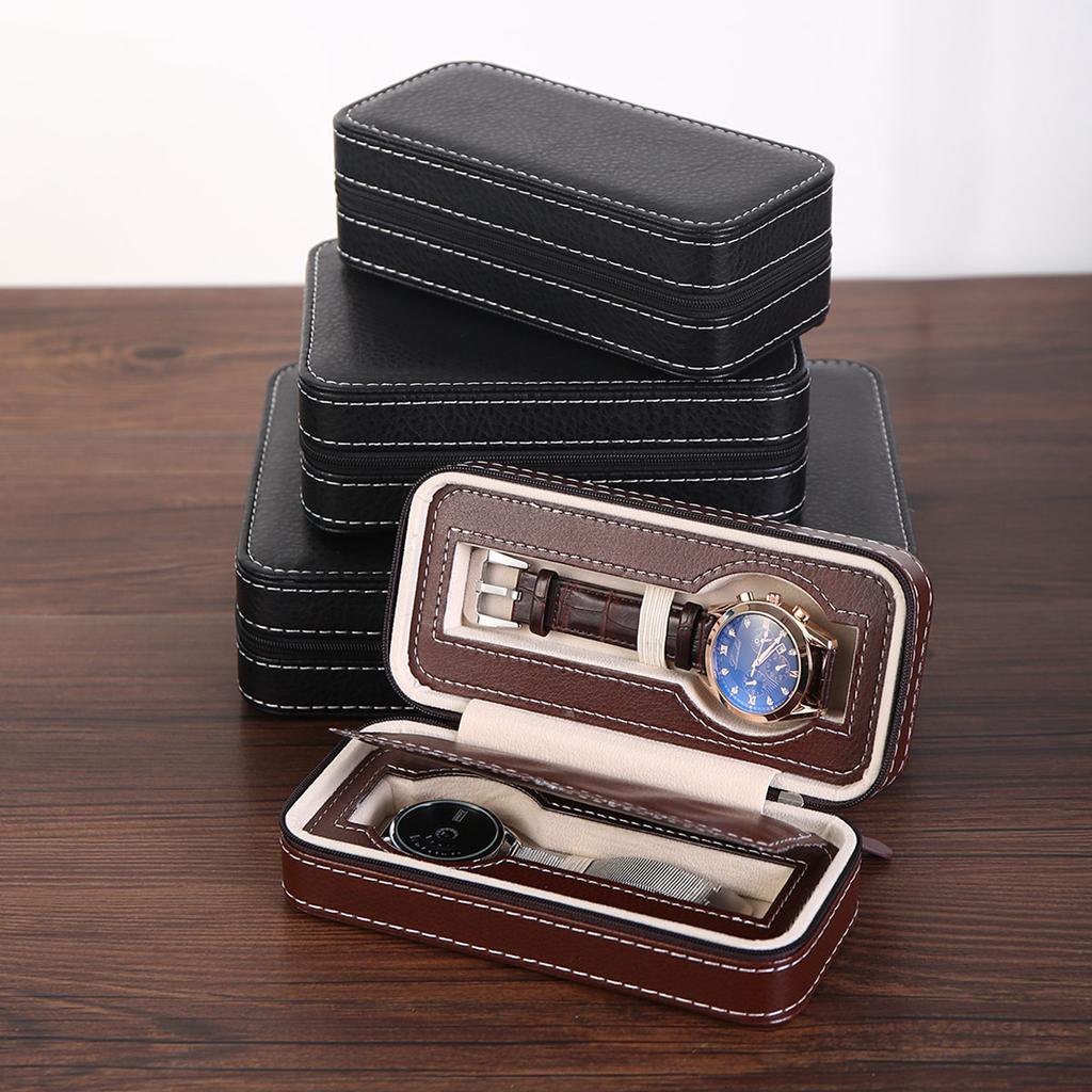 1pc,Vintage Watch Storage Box, PU Leather High-end Watch Box, Zipper Box, Portable Jewelry Box, Compact Display Box