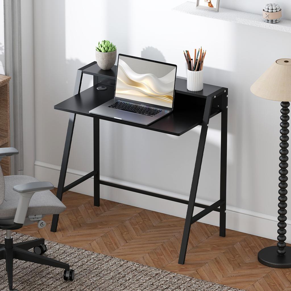Writing Desk Computer Table Home Office PC Laptop Workstation Storage Shelf 84L x 45W cm Black