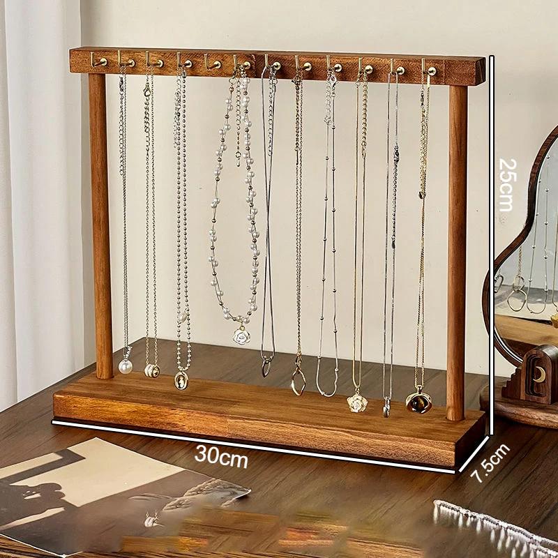 Подставка для ювелирных изделий из цельного дерева, подвесная стойка для ожерелий, цепей, сережек, браслетов, витрина, стеллаж для хранения