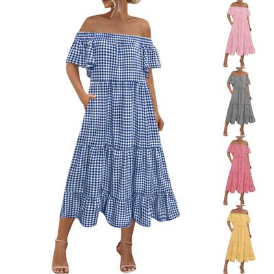 Женское универсальное и сексуальное клетчатое платье на одно плечо для повседневной носки