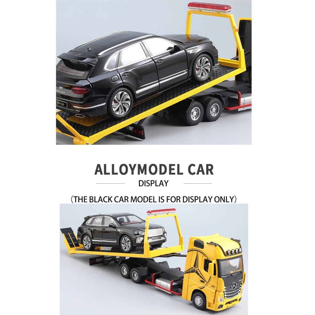 1/24 Scale Large Benz 1851 Flatbed Trailer Alloy Model Car Diecast Vehicle Collection Simulation Sound and Light Toys Gifts For Kids