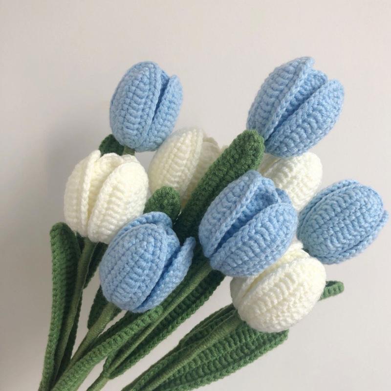 1PC Artificial Tulips Bouquet Home Decor Fake Flower Handmade Hand-Woven Knitted