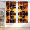 2pcs   plane printing Popular Curtain Panels African sunset elephant 100% Polyester (without rod) Decorations Outdoor Use for